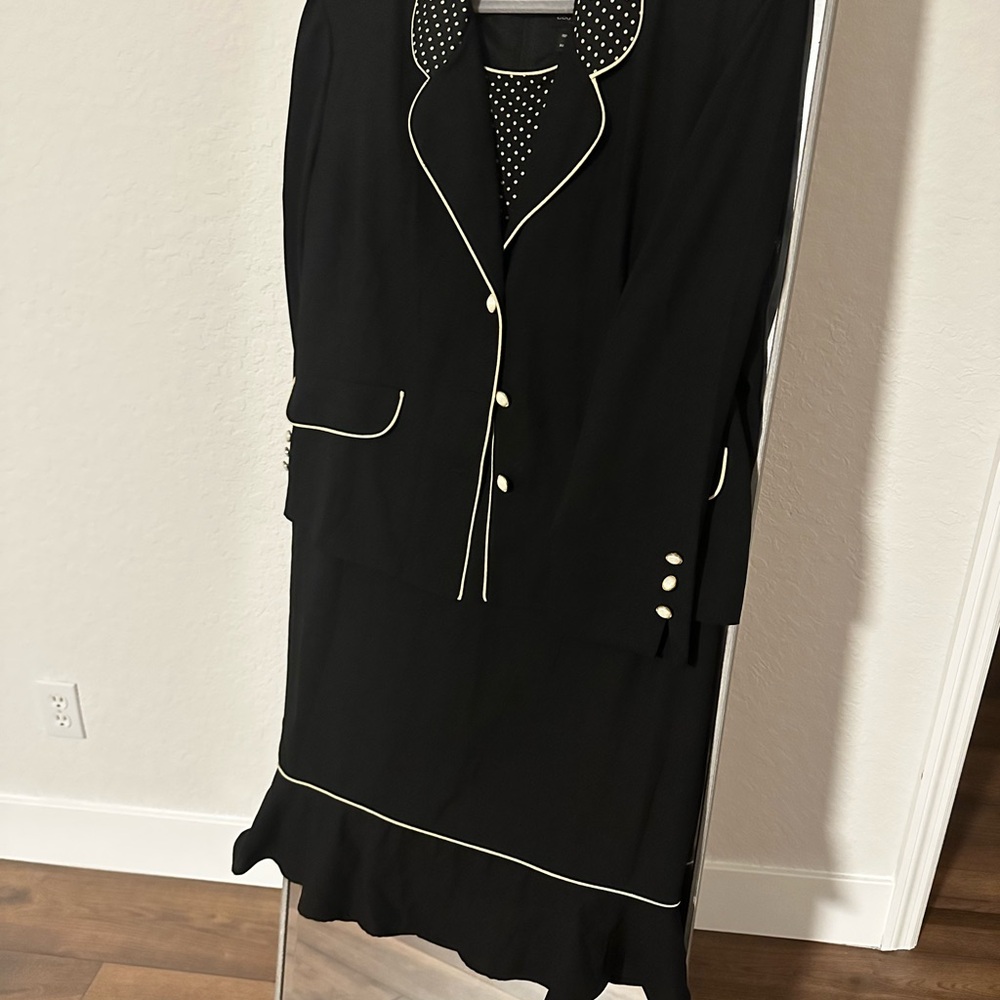 Courtney Woman Jacket & Dress Set Black Polka Dot Pattern Ceremony Formal.
